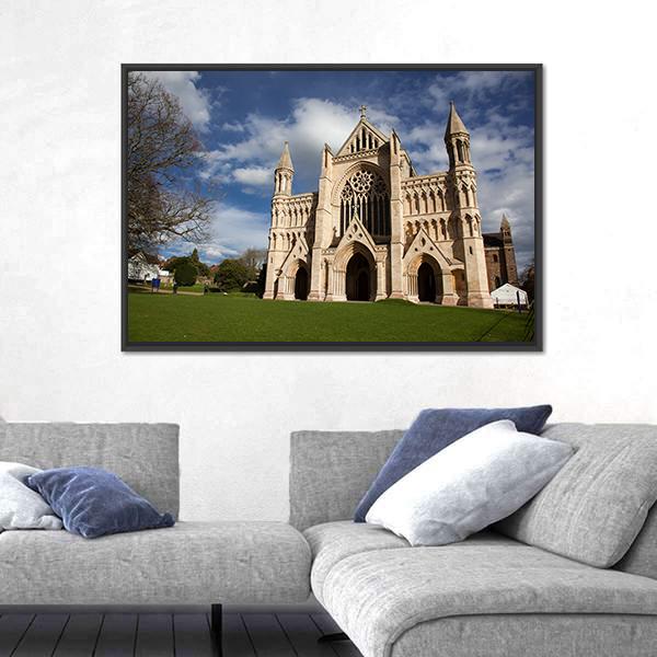 St Albans Cathedral On Sunny Day Canvas Wall Art-3 Horizontal-Gallery Wrap-25" x 16"-Tiaracle