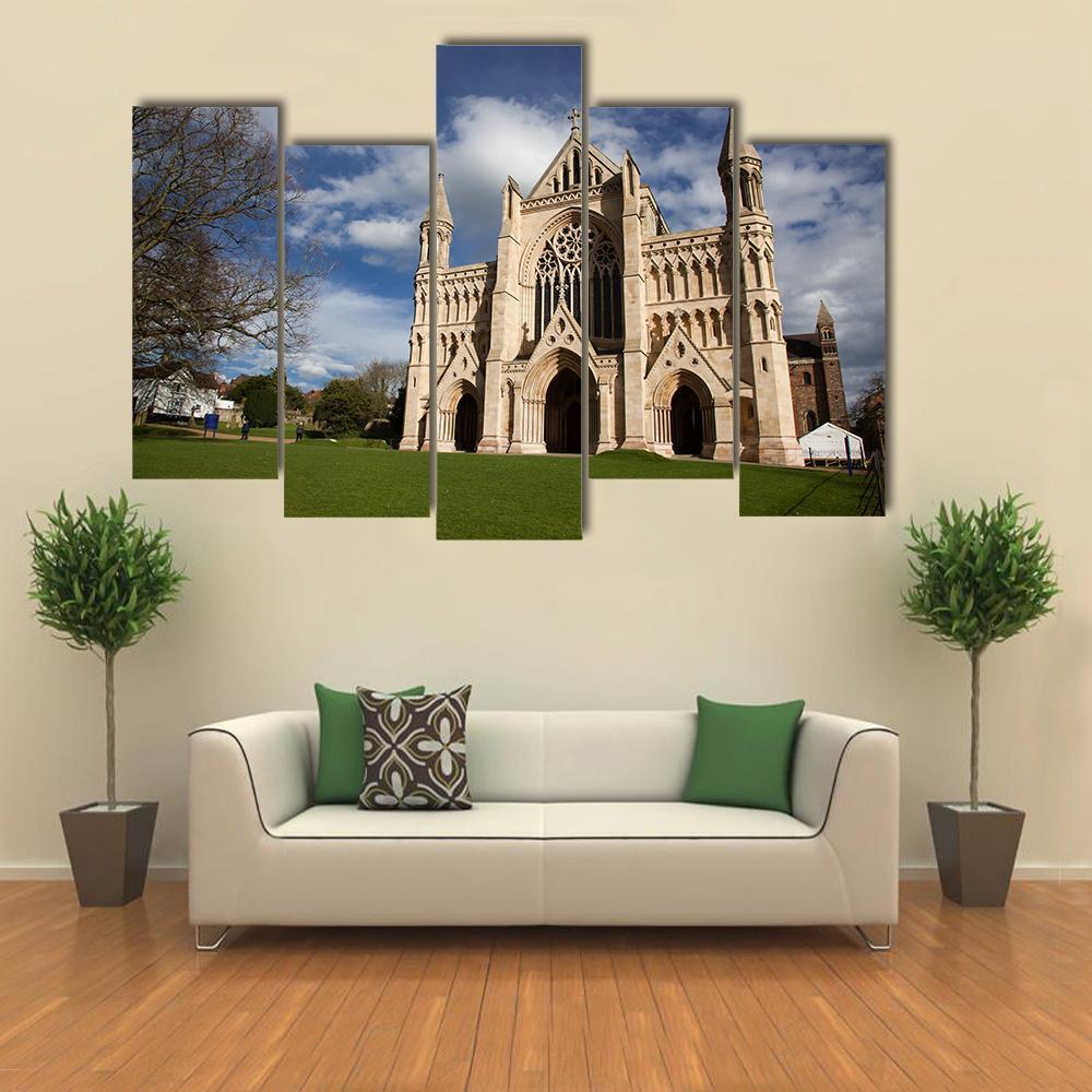 St Albans Cathedral On Sunny Day Canvas Wall Art-5 Pop-Gallery Wrap-47" x 32"-Tiaracle