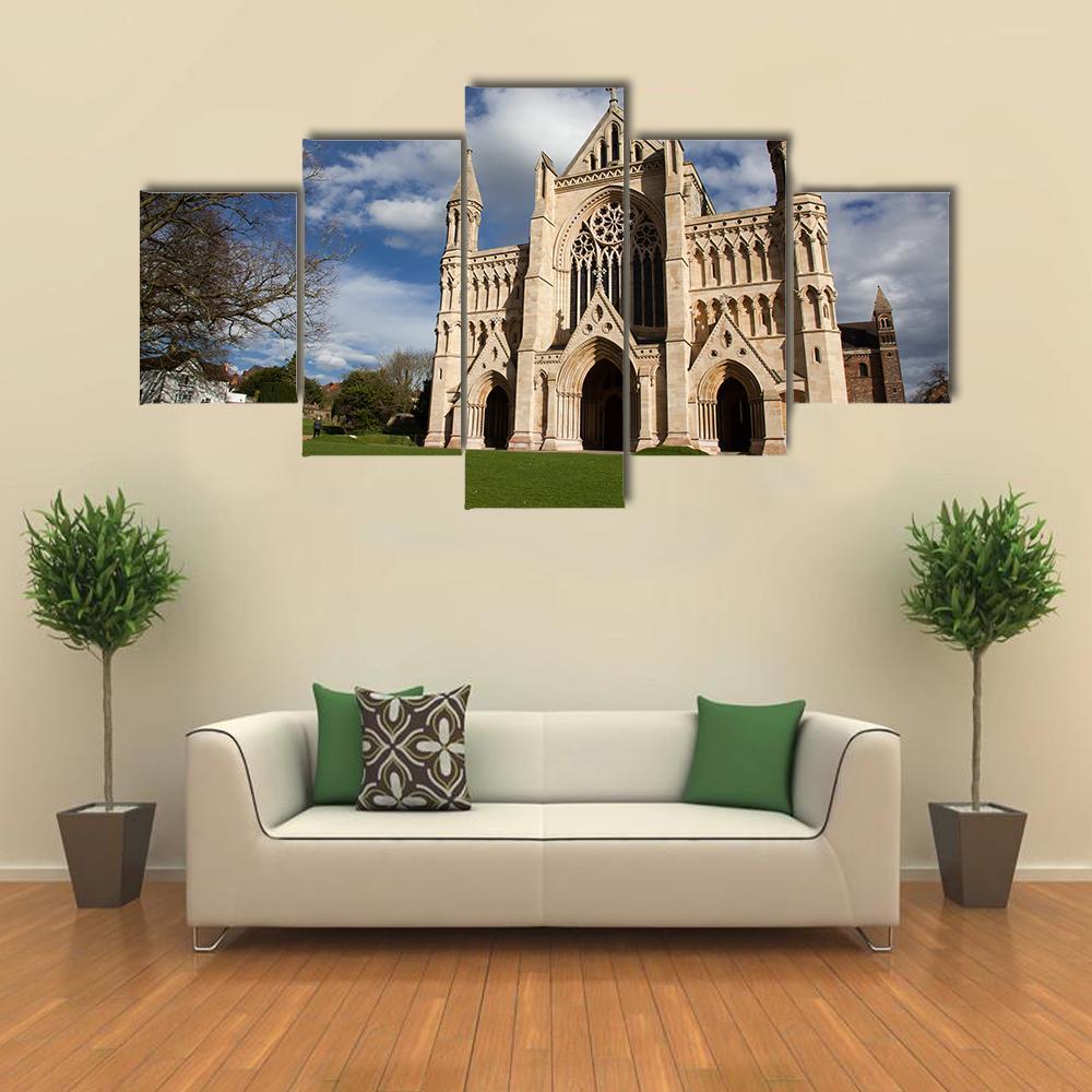 St Albans Cathedral On Sunny Day Canvas Wall Art-5 Star-Gallery Wrap-62" x 32"-Tiaracle