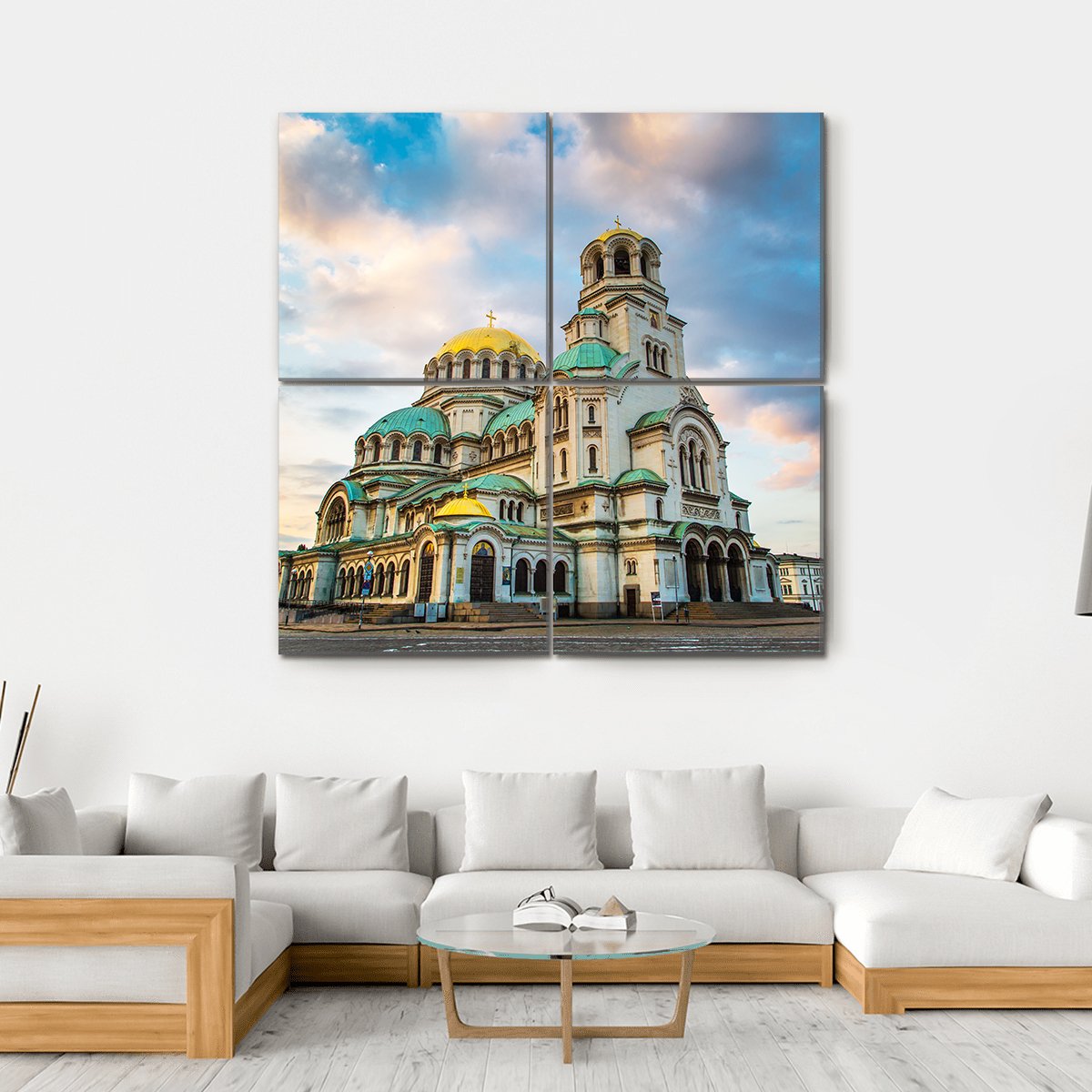St Alexander Nevsky Cathedral With Clouds Canvas Wall Art-4 Square-Gallery Wrap-17" x 17"-Tiaracle