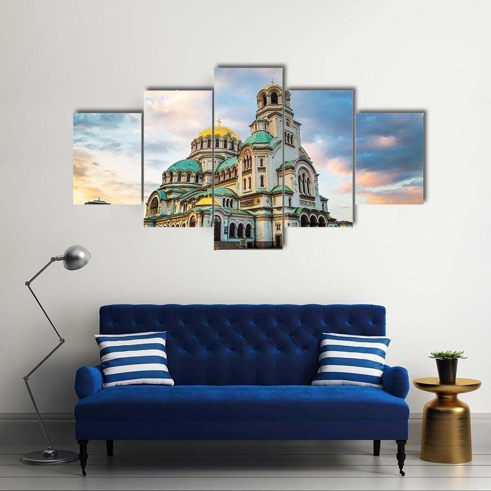 St Alexander Nevsky Cathedral With Clouds Canvas Wall Art-5 Star-Gallery Wrap-62" x 32"-Tiaracle
