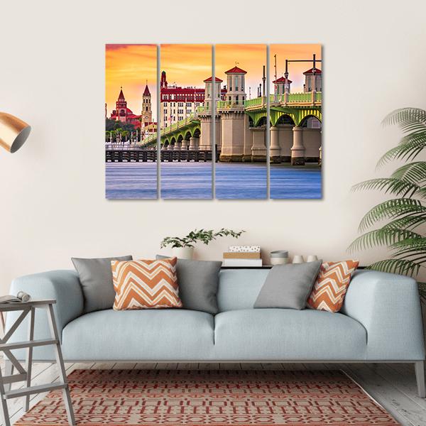 St. Augustine And Bridge Of Lions In Florida Canvas Wall Art-4 Horizontal-Gallery Wrap-34" x 24"-Tiaracle