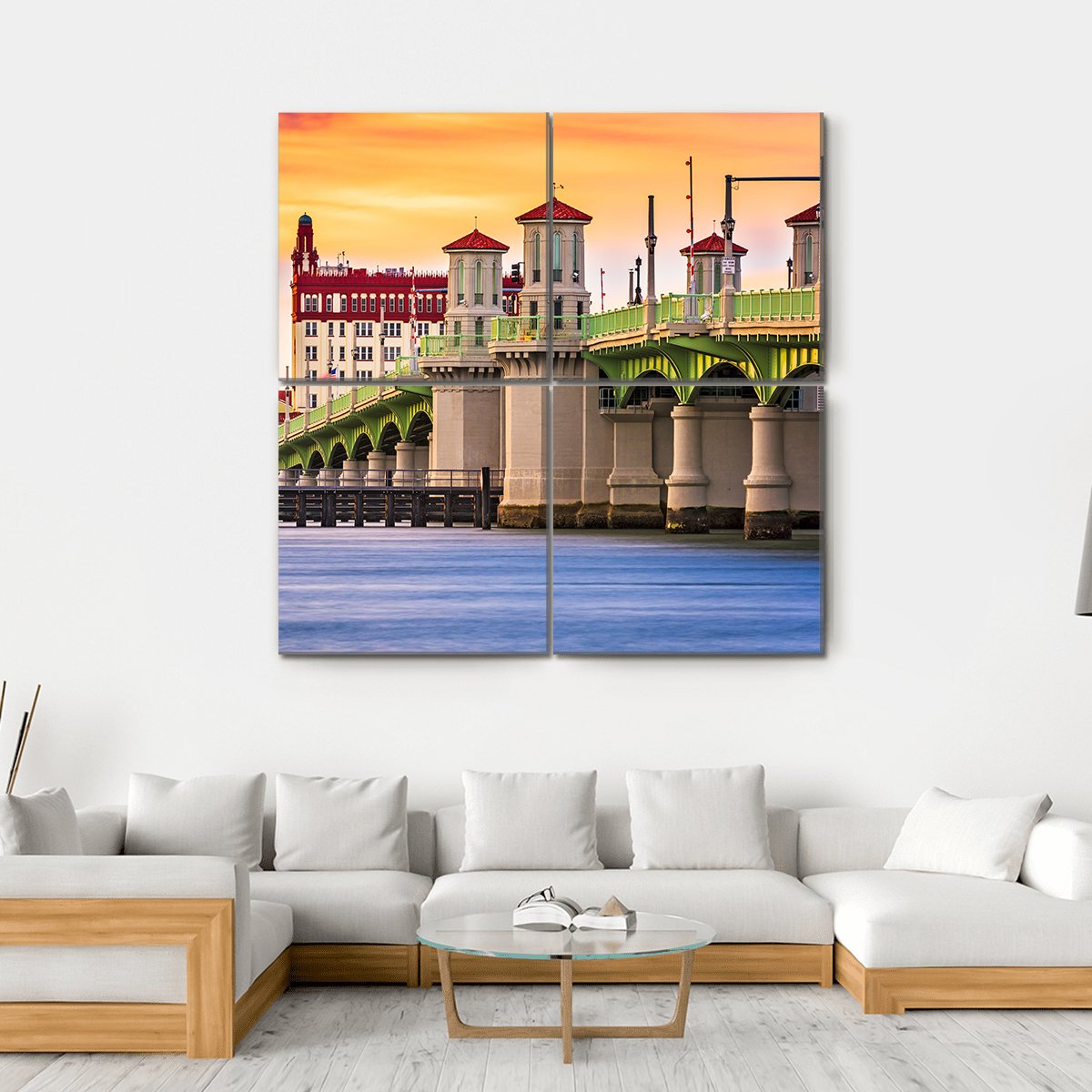 St. Augustine And Bridge Of Lions In Florida Canvas Wall Art-4 Square-Gallery Wrap-17" x 17"-Tiaracle