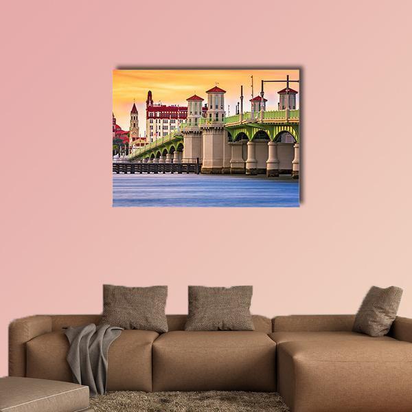 St. Augustine And Bridge Of Lions In Florida Canvas Wall Art-1 Piece-Gallery Wrap-48" x 32"-Tiaracle