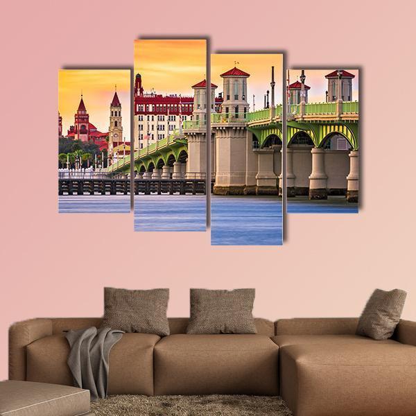 St. Augustine And Bridge Of Lions In Florida Canvas Wall Art-4 Pop-Gallery Wrap-50&quot; x 32&quot;-Tiaracle