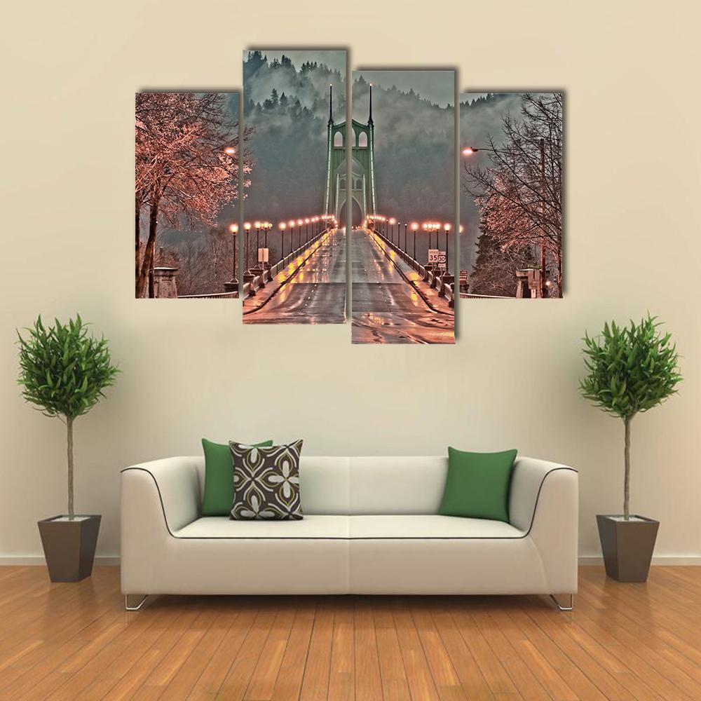 Beautiful bridge ,church in the background 3 panel split (triptych) Canvas Print. 1.5