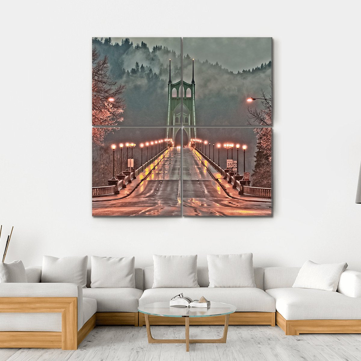 St Johns Bridge Canvas Wall Art-4 Square-Gallery Wrap-17" x 17"-Tiaracle