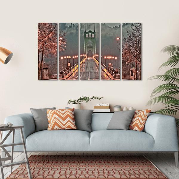 St Johns Bridge Canvas Wall Art-5 Horizontal-Gallery Wrap-22" x 12"-Tiaracle