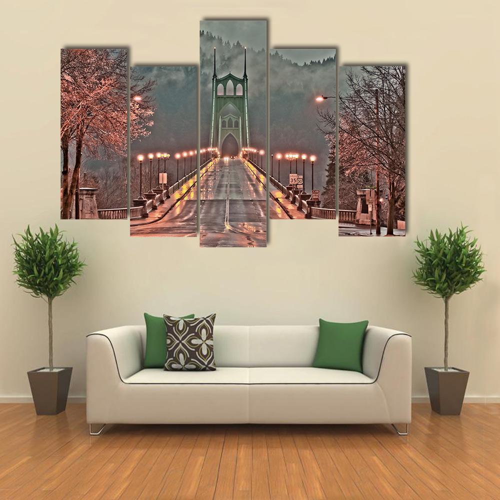 St Johns Bridge Canvas Wall Art-5 Pop-Gallery Wrap-47" x 32"-Tiaracle