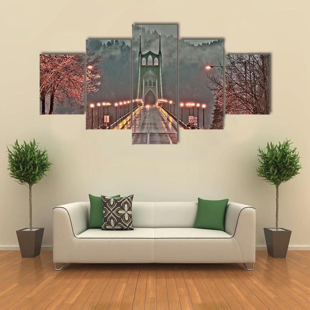 St Johns Bridge Canvas Wall Art-5 Star-Gallery Wrap-62" x 32"-Tiaracle