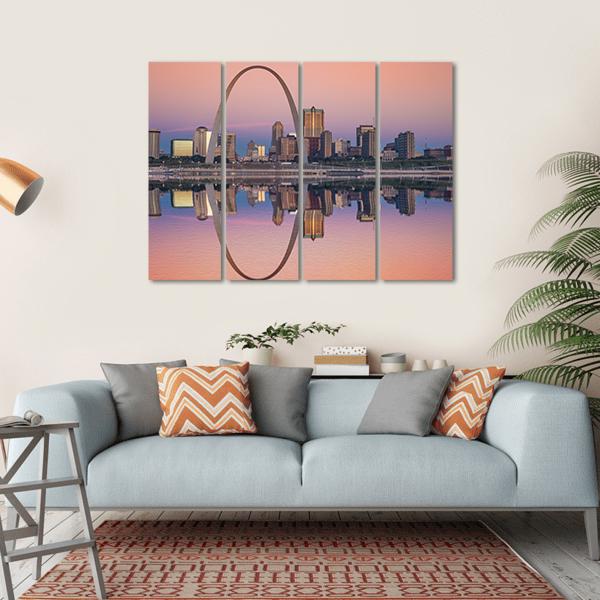 St Louis Skyline Along Mississippi River Canvas Wall Art-4 Horizontal-Gallery Wrap-34" x 24"-Tiaracle