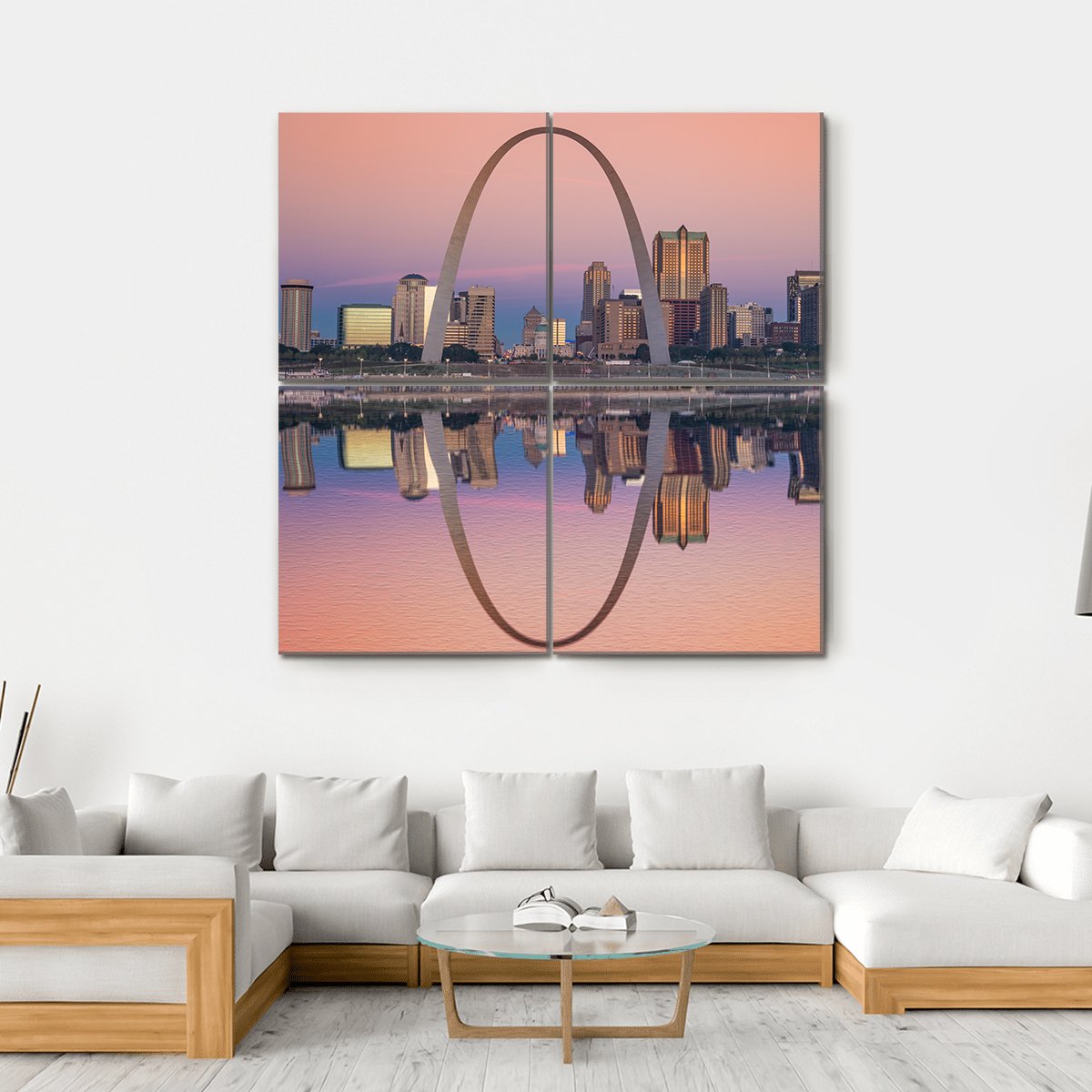 St Louis Skyline Along Mississippi River Canvas Wall Art-4 Square-Gallery Wrap-17" x 17"-Tiaracle