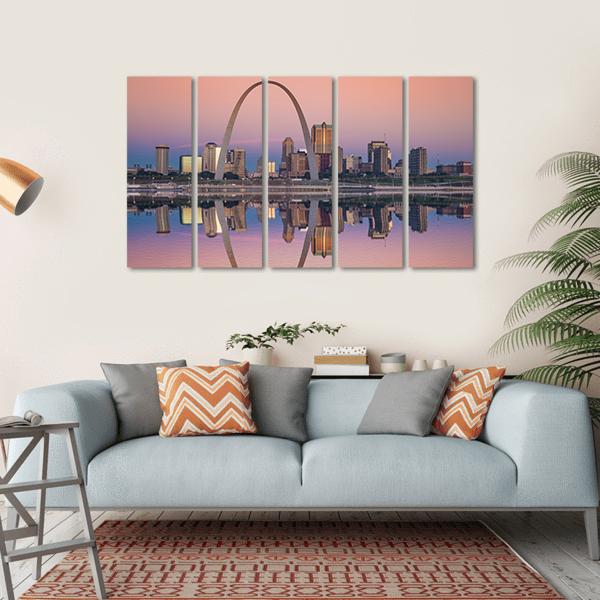 St Louis Skyline Along Mississippi River Canvas Wall Art-5 Horizontal-Gallery Wrap-22" x 12"-Tiaracle