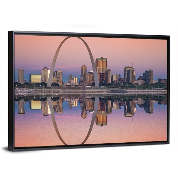St Louis Skyline Along Mississippi River Canvas Wall Art-3 Horizontal-Gallery Wrap-25" x 16"-Tiaracle