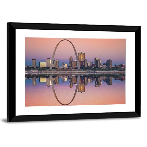 St Louis Skyline Along Mississippi River Canvas Wall Art-3 Horizontal-Gallery Wrap-25" x 16"-Tiaracle