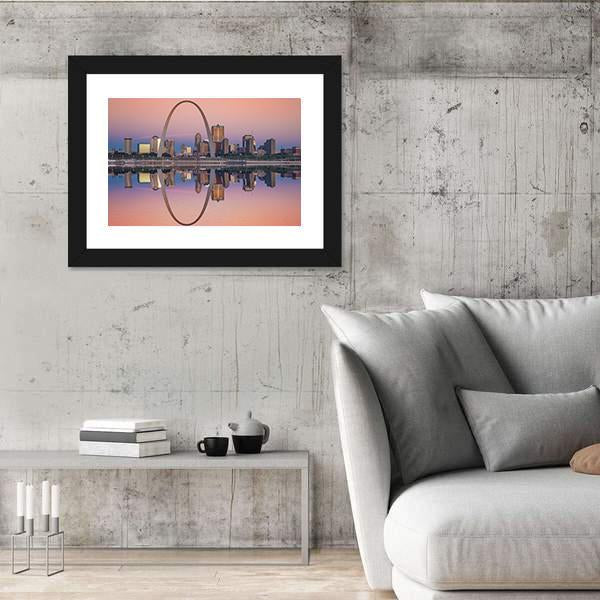 St Louis Skyline Along Mississippi River Canvas Wall Art-3 Horizontal-Gallery Wrap-25" x 16"-Tiaracle