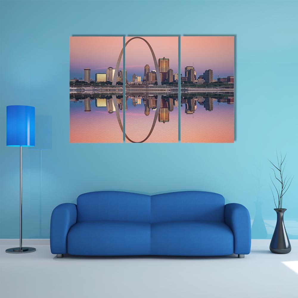 St Louis Skyline Along Mississippi River Canvas Wall Art-3 Horizontal-Gallery Wrap-37" x 24"-Tiaracle