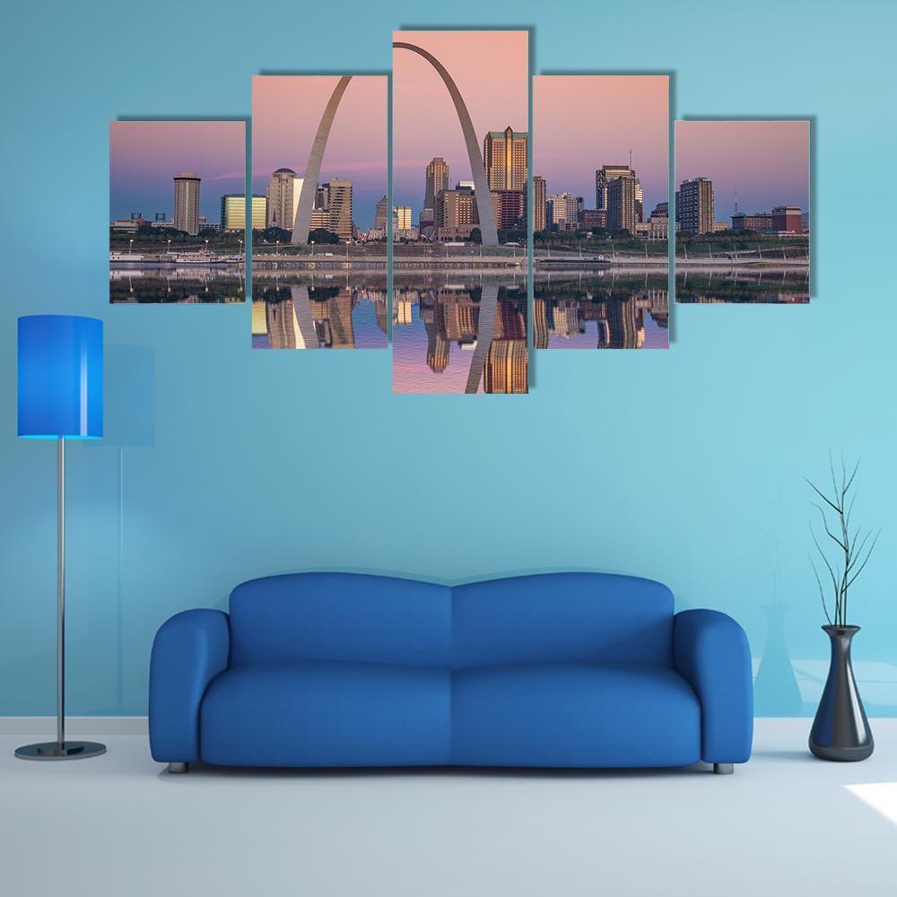St Louis Skyline Along Mississippi River Canvas Wall Art-5 Star-Gallery Wrap-62" x 32"-Tiaracle