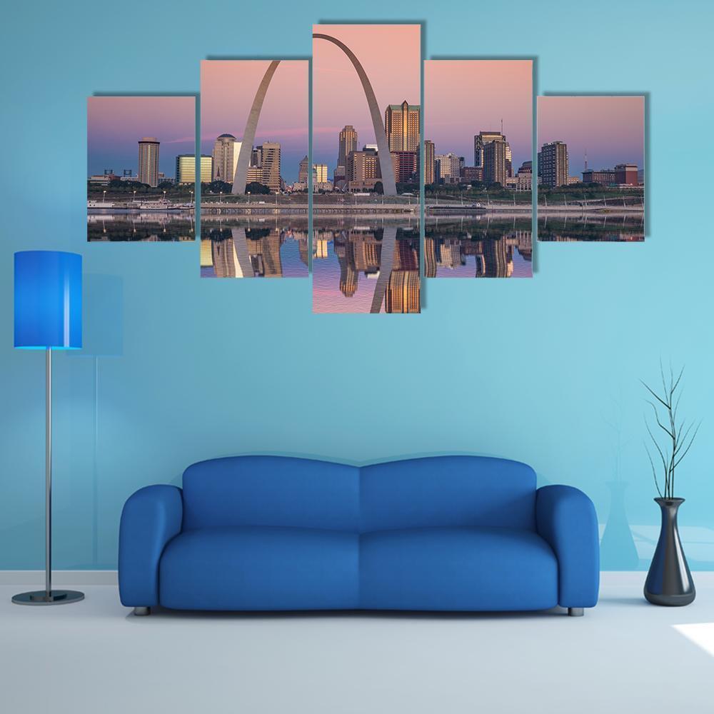 St Louis Skyline Along Mississippi River Canvas Wall Art-1 Piece-Gallery Wrap-48" x 32"-Tiaracle