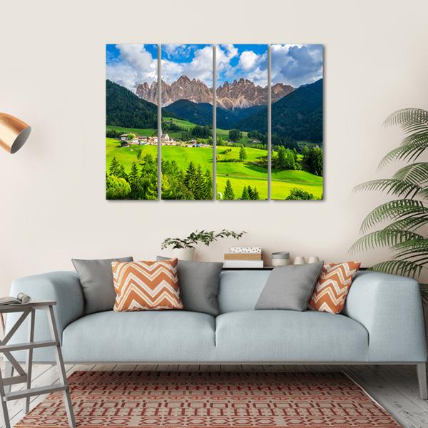 St Magdalena Village With Odle Dolomites Canvas Wall Art-4 Horizontal-Gallery Wrap-34" x 24"-Tiaracle