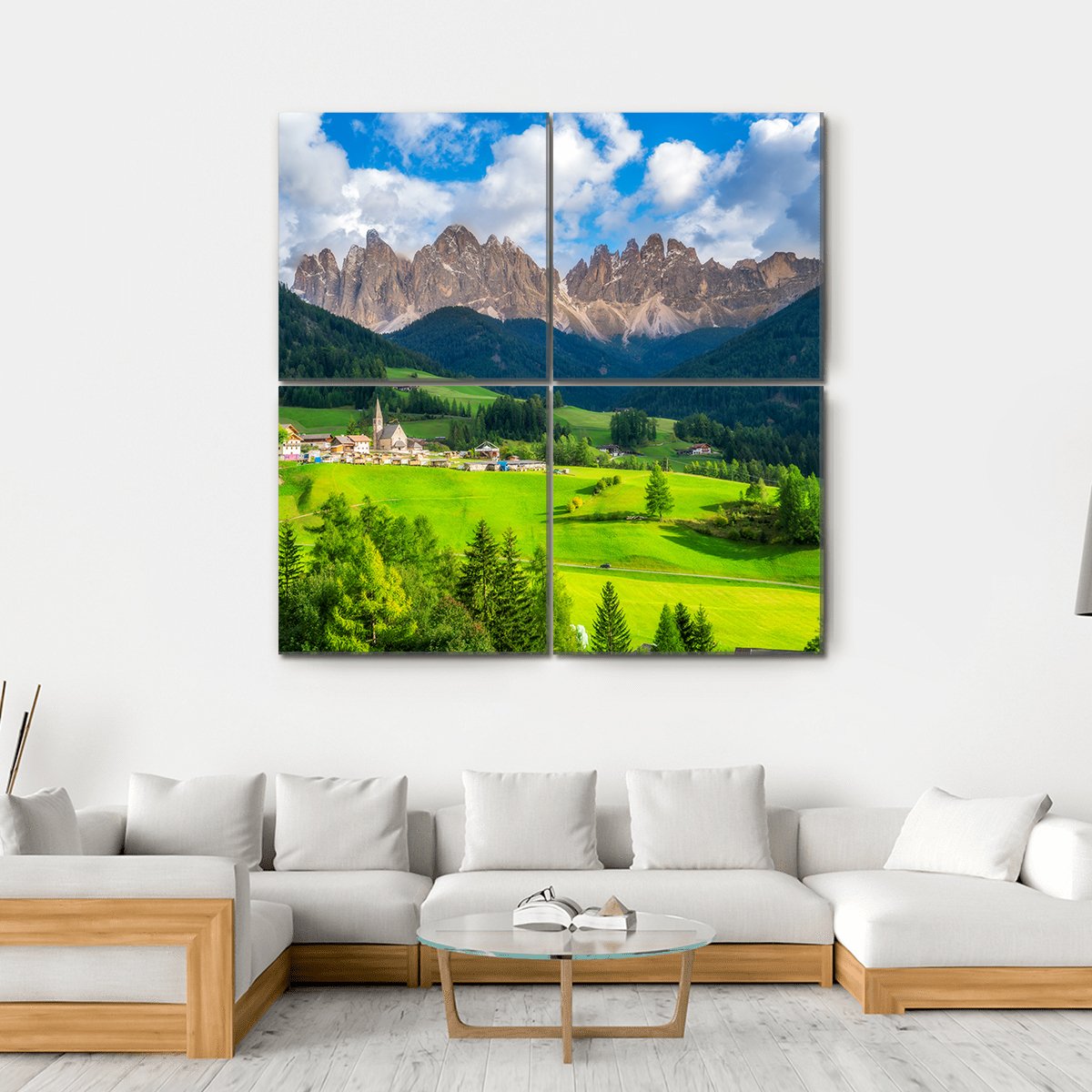 St Magdalena Village With Odle Dolomites Canvas Wall Art-4 Square-Gallery Wrap-17" x 17"-Tiaracle