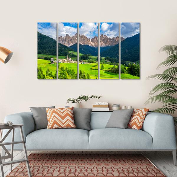 St Magdalena Village With Odle Dolomites Canvas Wall Art-5 Horizontal-Gallery Wrap-22" x 12"-Tiaracle