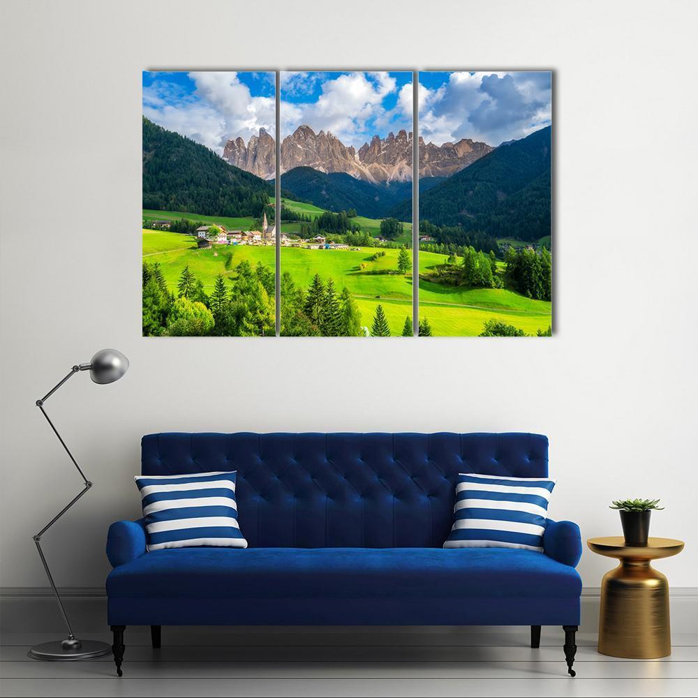 St Magdalena Village With Odle Dolomites Canvas Wall Art-3 Horizontal-Gallery Wrap-37" x 24"-Tiaracle