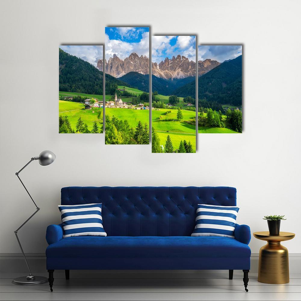 St Magdalena Village With Odle Dolomites Canvas Wall Art-4 Pop-Gallery Wrap-50" x 32"-Tiaracle