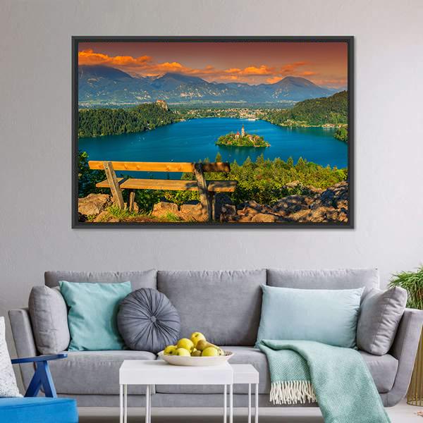 St Mary's Church In Lake Bled Canvas Wall Art-3 Horizontal-Gallery Wrap-25" x 16"-Tiaracle