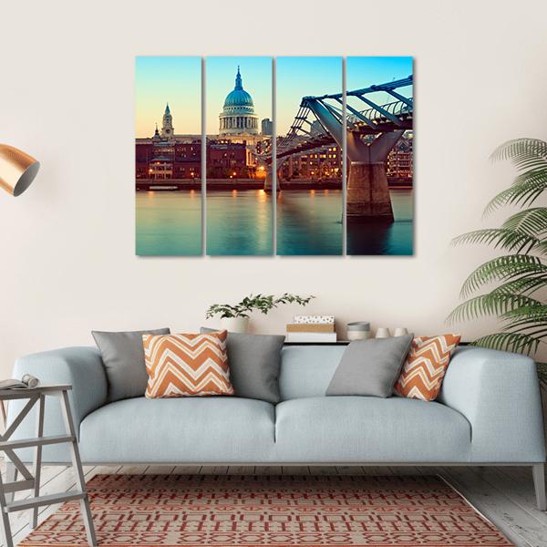 St Paul's Cathedral And Millennium Bridge Canvas Wall Art-4 Horizontal-Gallery Wrap-34" x 24"-Tiaracle