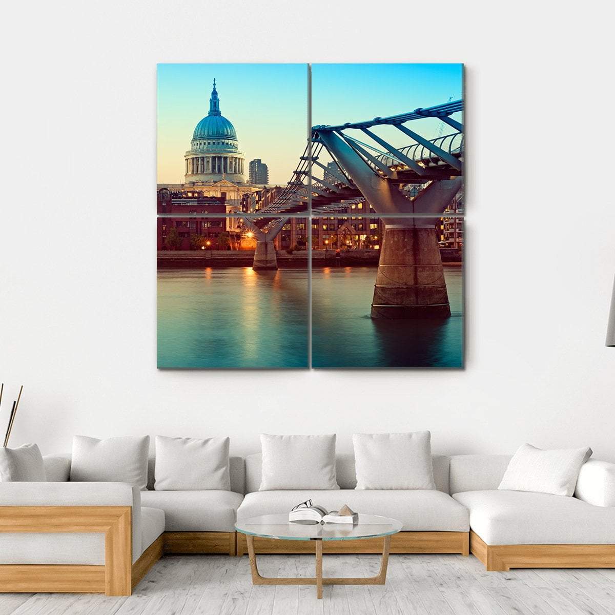St Paul's Cathedral And Millennium Bridge Canvas Wall Art-4 Square-Gallery Wrap-17" x 17"-Tiaracle