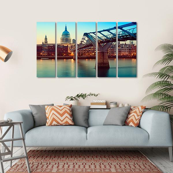 St Paul's Cathedral And Millennium Bridge Canvas Wall Art-5 Horizontal-Gallery Wrap-22" x 12"-Tiaracle