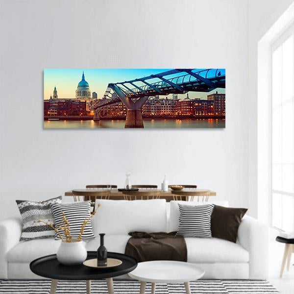 St Paul's Cathedral And Millennium Bridge Panoramic Canvas Wall Art-1 Piece-36" x 12"-Tiaracle