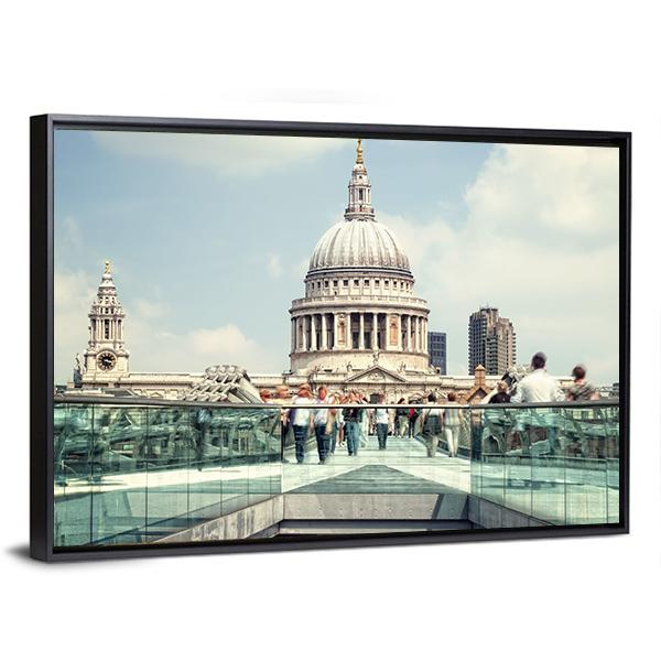 St Paul's Cathedral And Millennium Bridge Canvas Wall Art-3 Horizontal-Gallery Wrap-25" x 16"-Tiaracle
