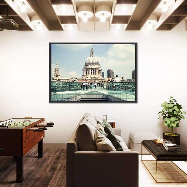 St Paul's Cathedral And Millennium Bridge Canvas Wall Art-3 Horizontal-Gallery Wrap-25" x 16"-Tiaracle