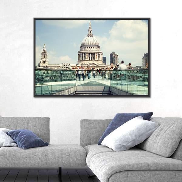 St Paul's Cathedral And Millennium Bridge Canvas Wall Art-3 Horizontal-Gallery Wrap-25" x 16"-Tiaracle