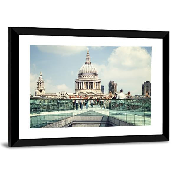 St Paul's Cathedral And Millennium Bridge Canvas Wall Art-3 Horizontal-Gallery Wrap-25" x 16"-Tiaracle