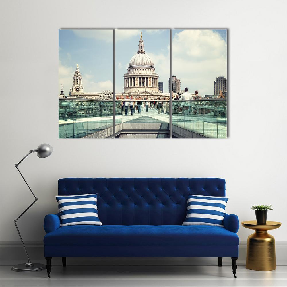 St Paul's Cathedral And Millennium Bridge Canvas Wall Art-3 Horizontal-Gallery Wrap-37" x 24"-Tiaracle