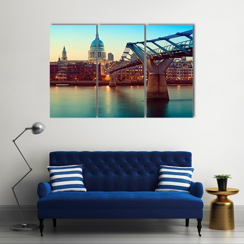 St Paul's Cathedral And Millennium Bridge Canvas Wall Art-3 Horizontal-Gallery Wrap-37" x 24"-Tiaracle