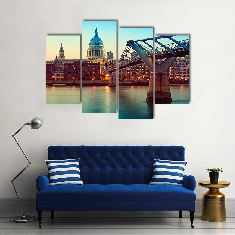 St Paul's Cathedral And Millennium Bridge Canvas Wall Art-4 Pop-Gallery Wrap-50" x 32"-Tiaracle