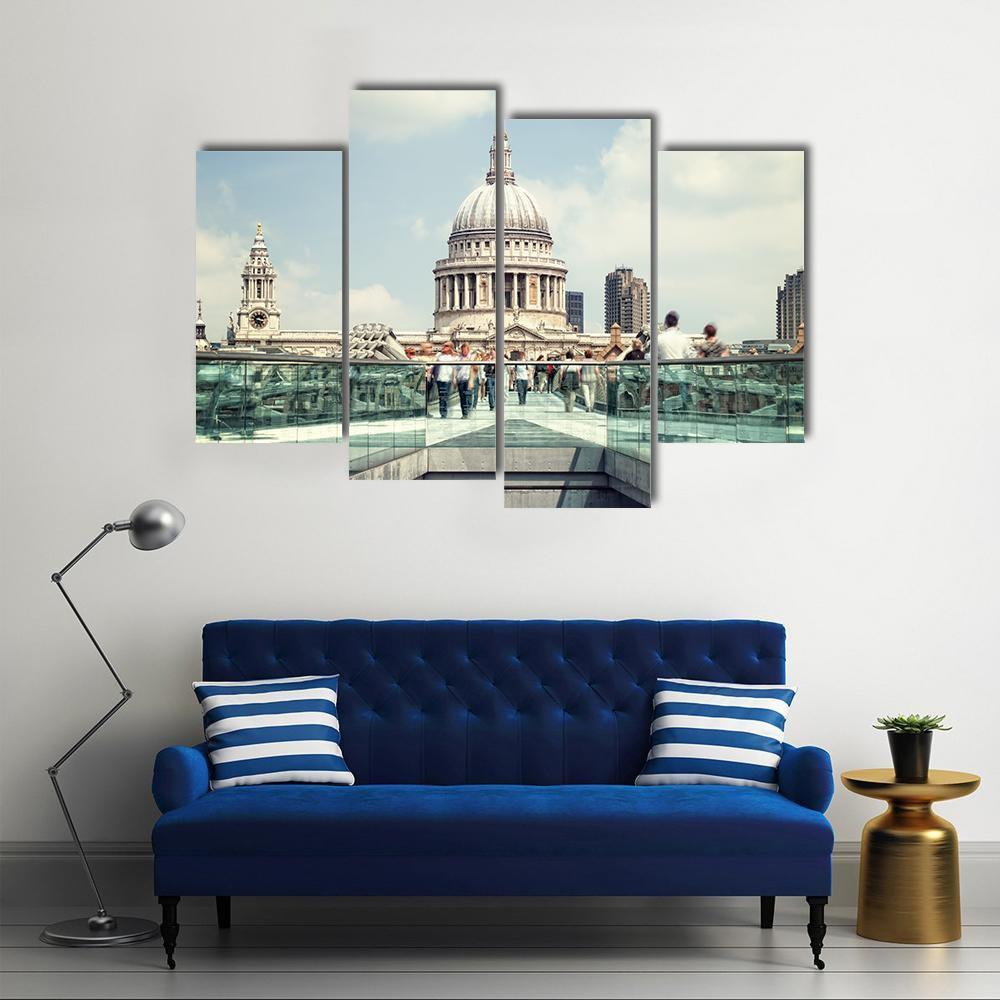 St Paul's Cathedral And Millennium Bridge Canvas Wall Art-4 Pop-Gallery Wrap-50" x 32"-Tiaracle