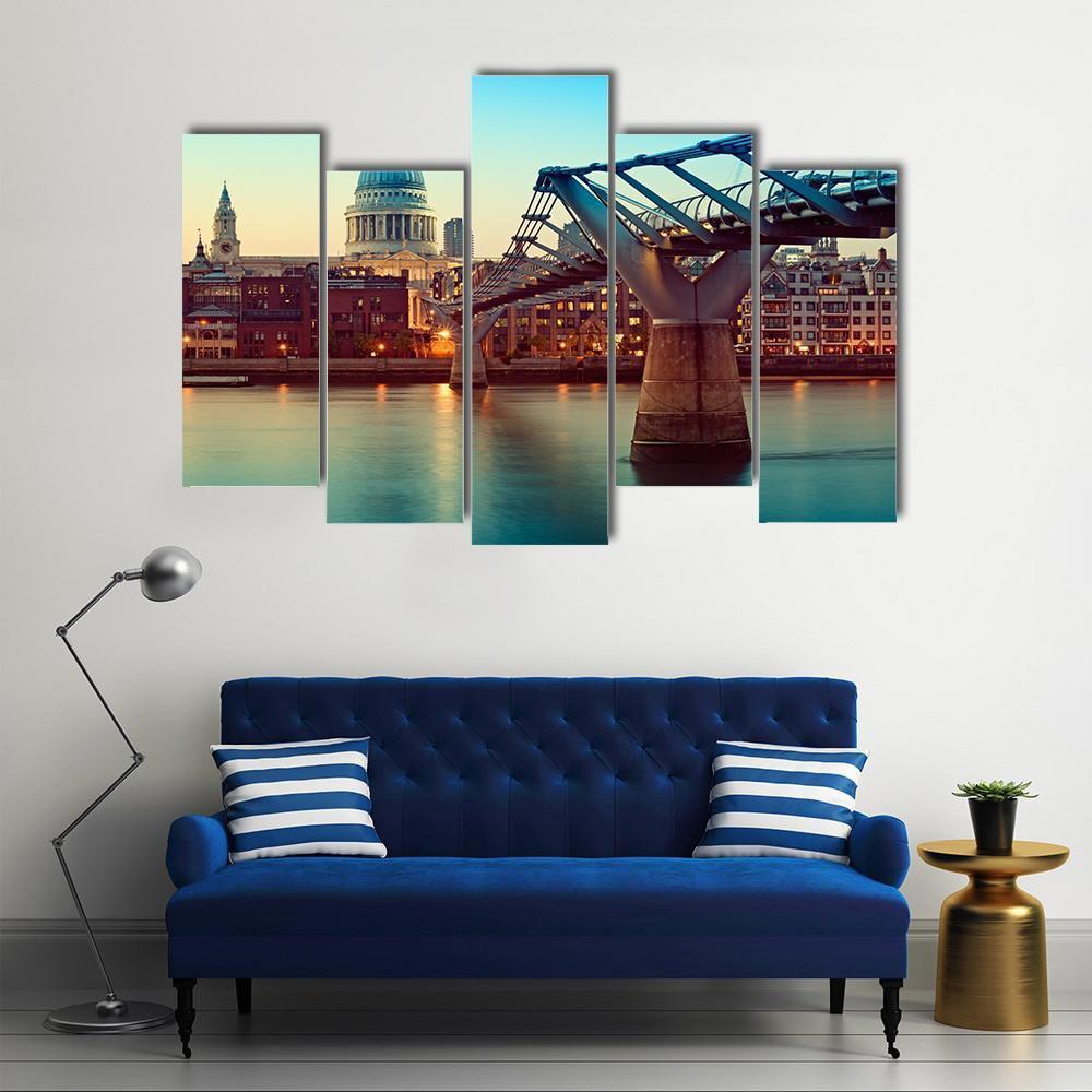 St Paul's Cathedral And Millennium Bridge Canvas Wall Art-5 Pop-Gallery Wrap-47" x 32"-Tiaracle