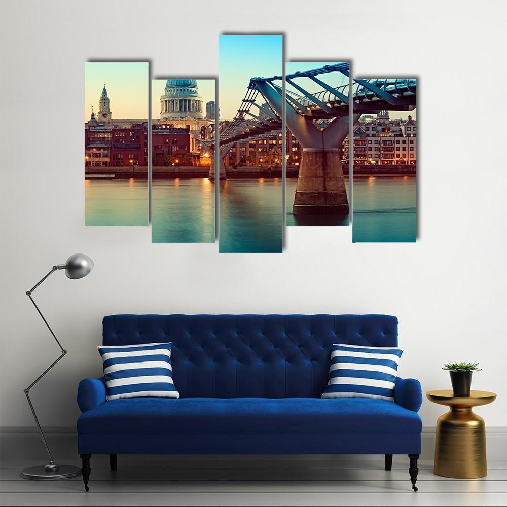 St Paul's Cathedral And Millennium Bridge Canvas Wall Art-1 Piece-Gallery Wrap-48" x 32"-Tiaracle