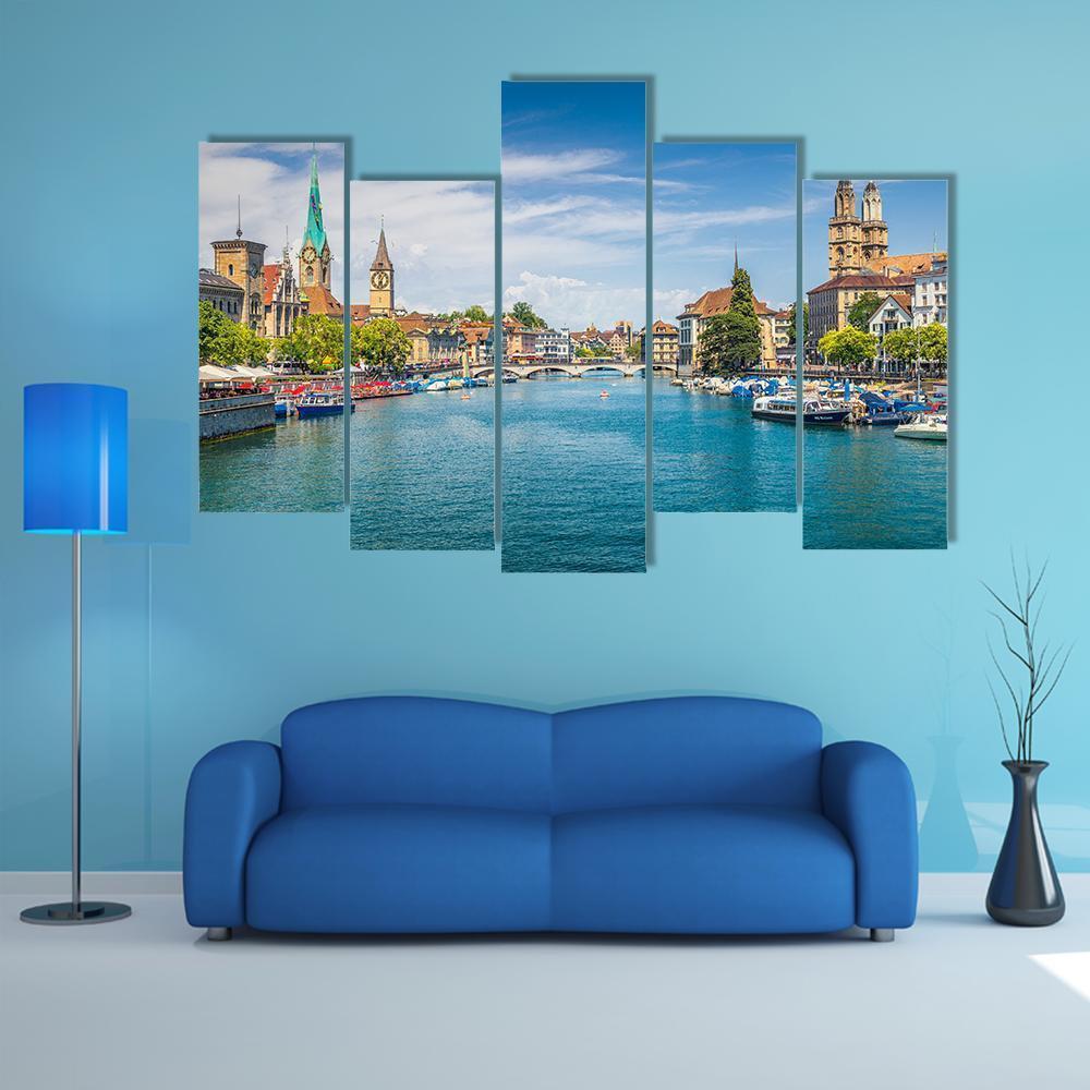 St. Peter At Lake Zurich Canvas Wall Art-5 Pop-Gallery Wrap-47" x 32"-Tiaracle