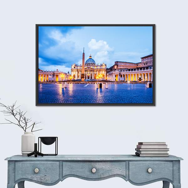 St Peter Basilica In The Vatican Of Rome Canvas Wall Art-1 Piece-Floating Frame-24" x 16"-Tiaracle