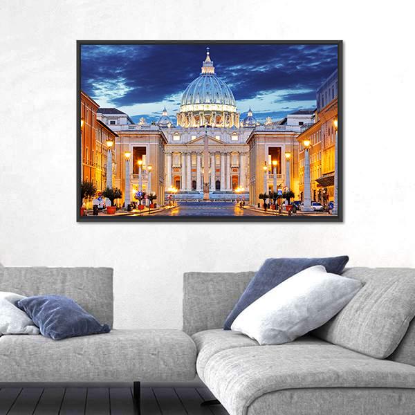 St. Peter's Basilica Canvas Wall Art-1 Piece-Floating Frame-24" x 16"-Tiaracle