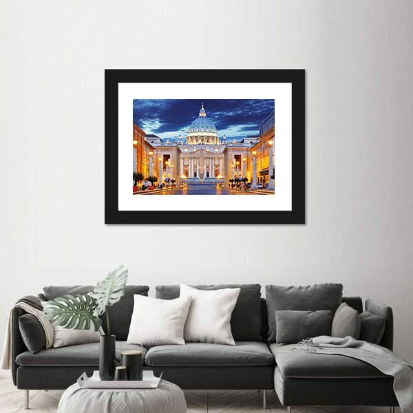 St. Peter's Basilica Canvas Wall Art-1 Piece-Framed Print-20" x 16"-Tiaracle