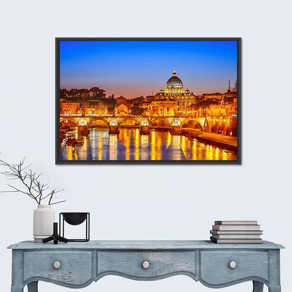 St Peter's Cathedral At Night Canvas Wall Art-1 Piece-Floating Frame-24" x 16"-Tiaracle
