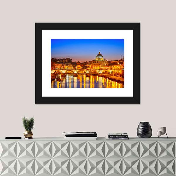 St Peter's Cathedral At Night Canvas Wall Art-1 Piece-Framed Print-20" x 16"-Tiaracle
