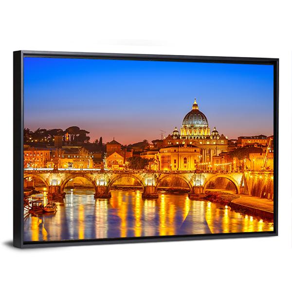 St Peter's Cathedral At Night Canvas Wall Art-3 Horizontal-Gallery Wrap-25" x 16"-Tiaracle